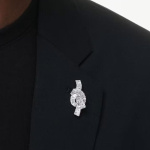 Matrix tack pin Baguette cut, Knot, White, Rhodium plated