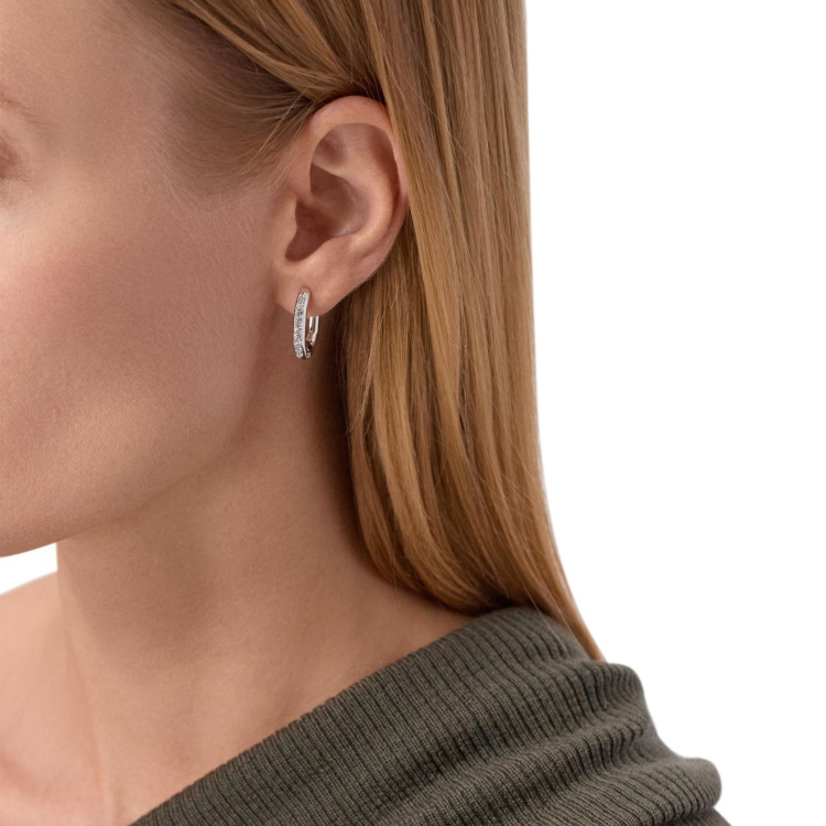 Dextera hoop earrings, Octagon shape, Round cut, White, Rhodium plated