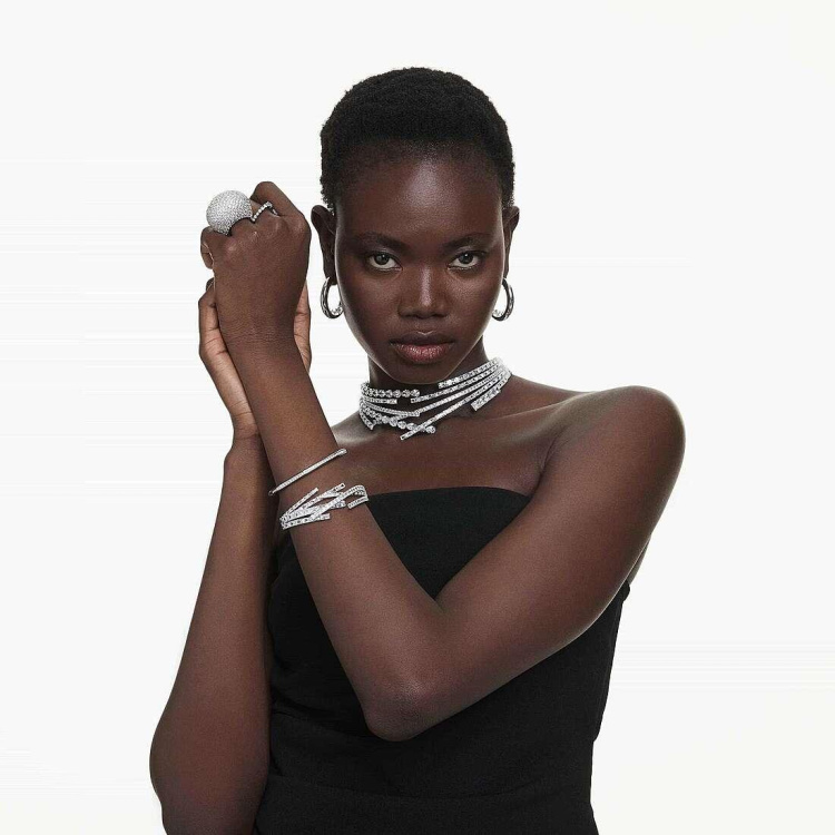 Dextera bangle Octagon shape, Round cut, White, Rhodium plated