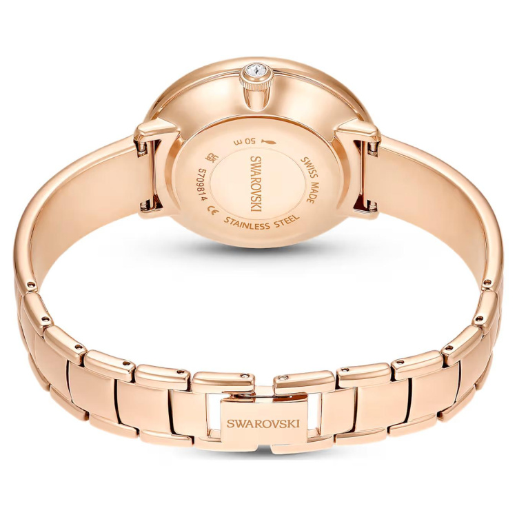 Crystalline Bangle watch Swiss Made, Metal bracelet, Beige, Rose gold-tone finish