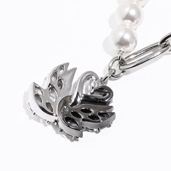 Swan bracelet Crystal pearl, Swan, Black, Rhodium plated