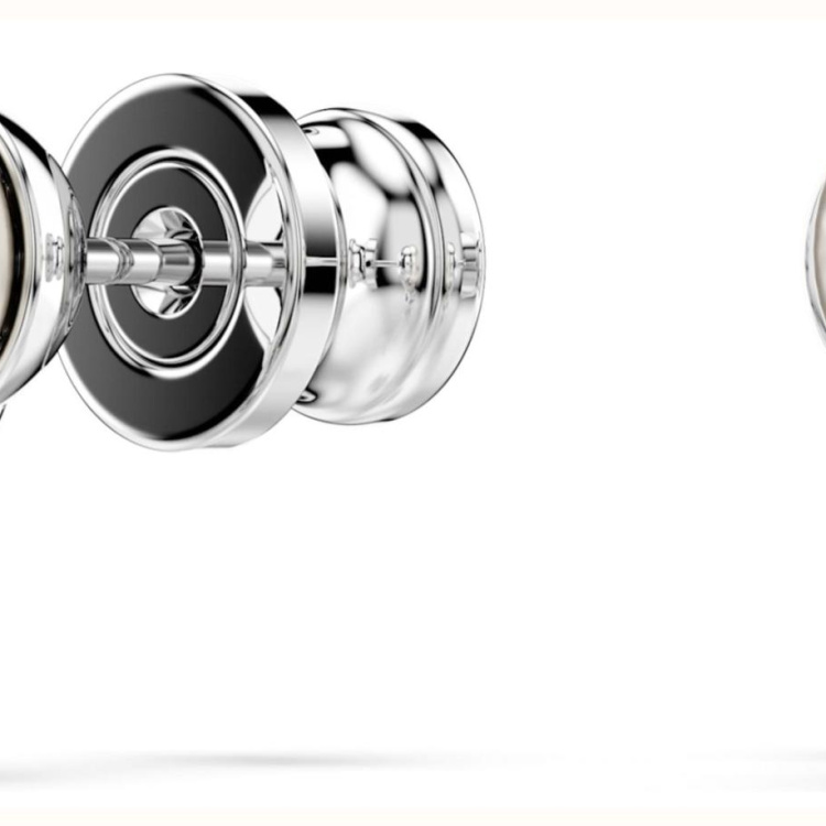 Matrix stud earrings Crystal pearl, Round cut, White, Rhodium plated