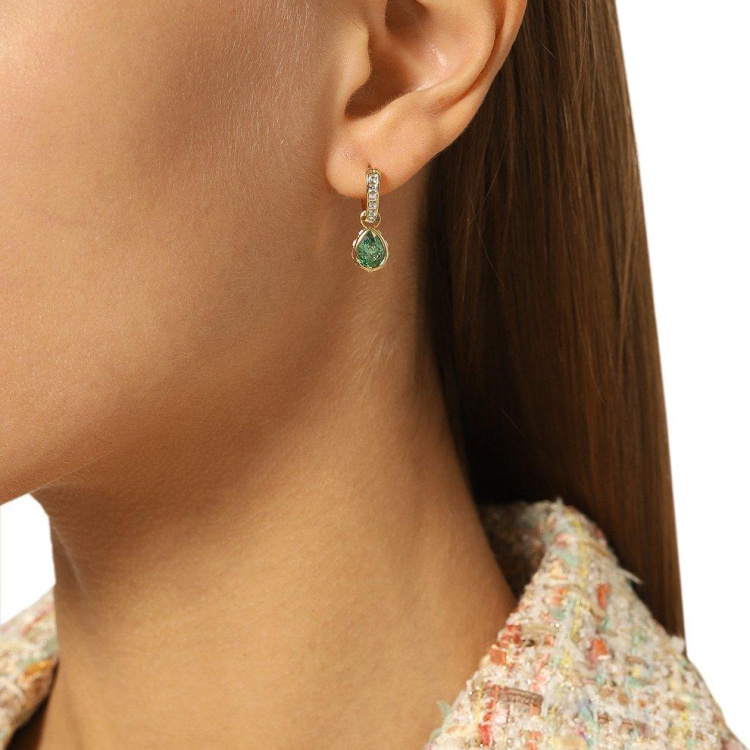 Chroma drop earrings Pear cut, Green, Gold-tone plated