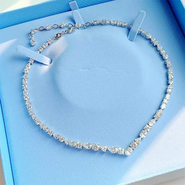 Mesmera necklace Mixed cuts, White, Rhodium plated