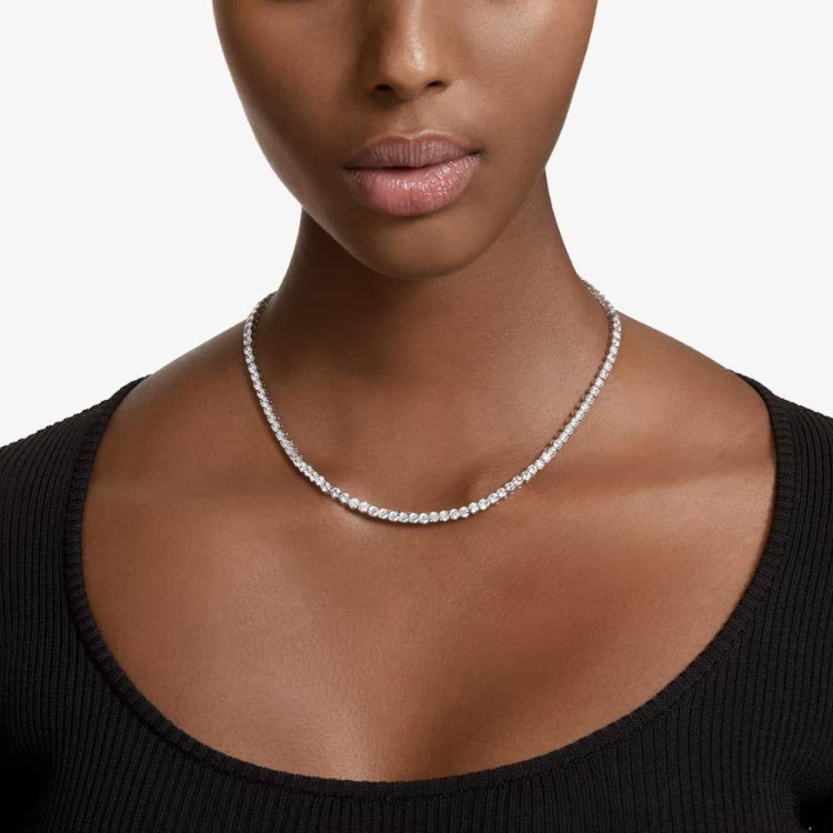 Matrix Tennis necklace Round cut, Small, White, Gold-tone plated