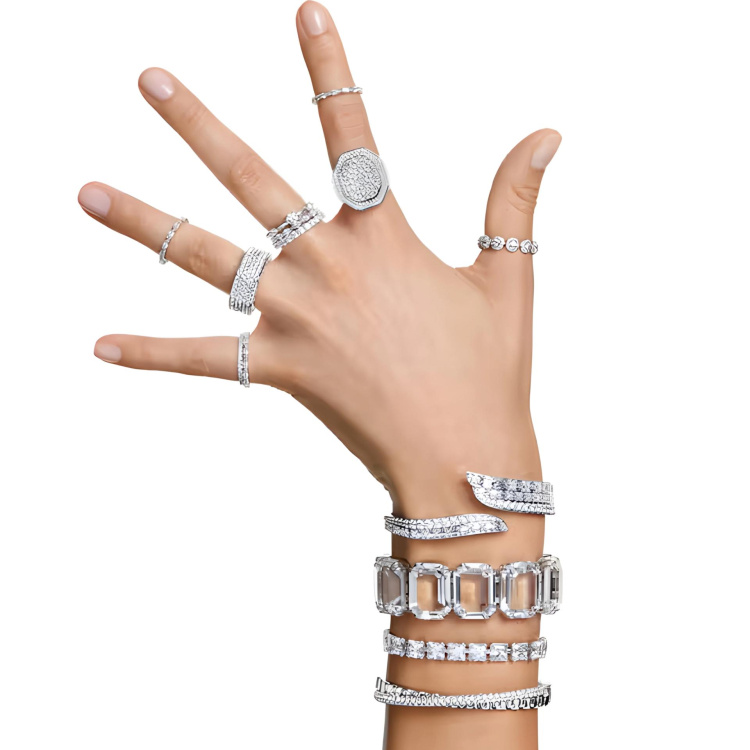 Stilla Attract ring Round cut, White, Silver-tone finish