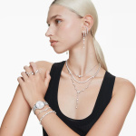 Constella Y necklace Crystal pearl, Round cuts, White, Rhodium plated