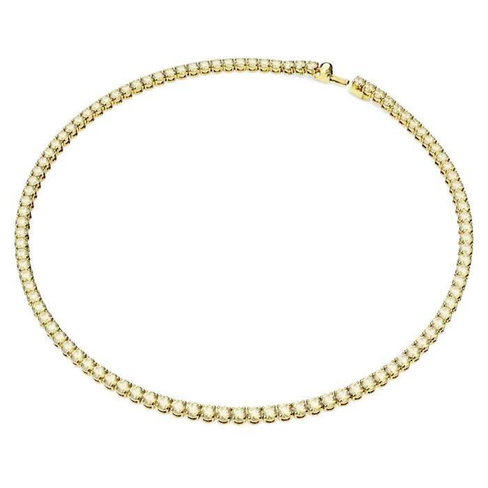 Matrix Tennis necklace Round cut, Small, Yellow, Gold-tone plated