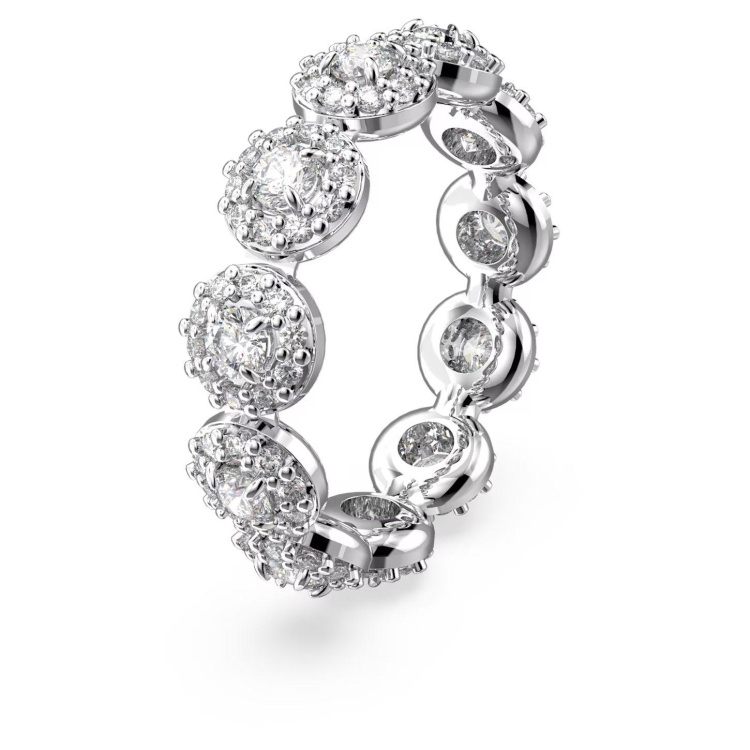 Una ring Round cut, Pavé, White, Rhodium plated