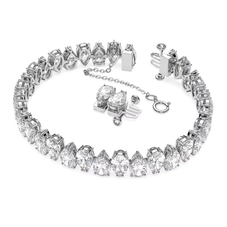 Millenia bracelet, Pear cut, White, Rhodium plated