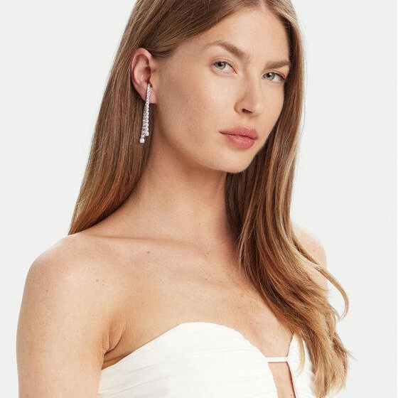 Matrix drop earrings Gradient of round cuts, White, Rhodium plated