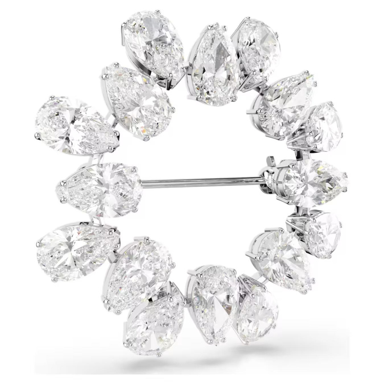 Matrix brooch Pear cut, White, Rhodium plated