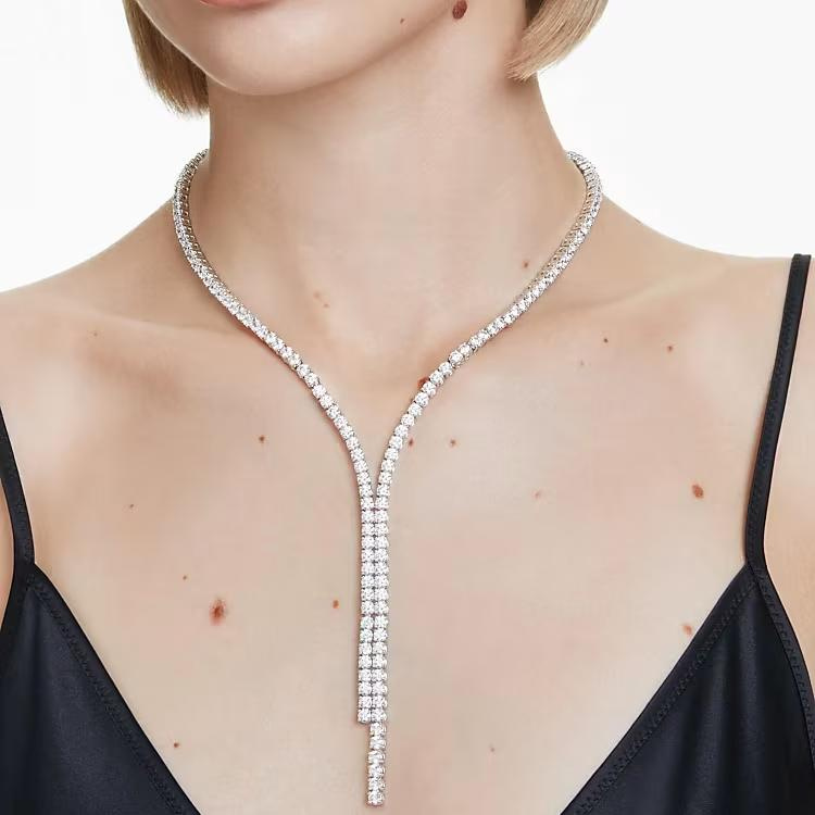 Matrix Y necklace Round cut, White, Rhodium plated