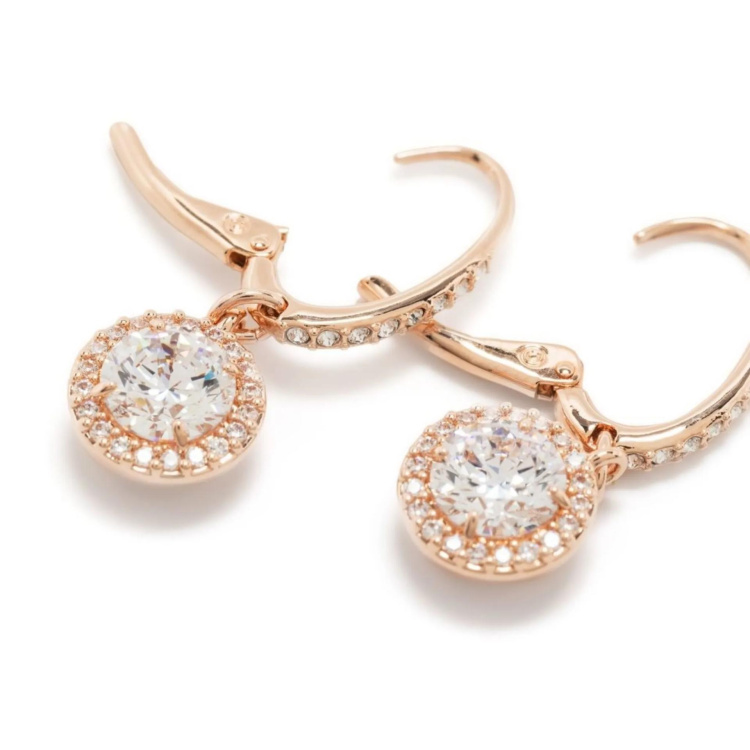 Una drop earrings Round cut, Pavé, White, Rose gold-tone plated
