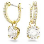 Stilla drop earrings Round cut, White, Gold-tone plated