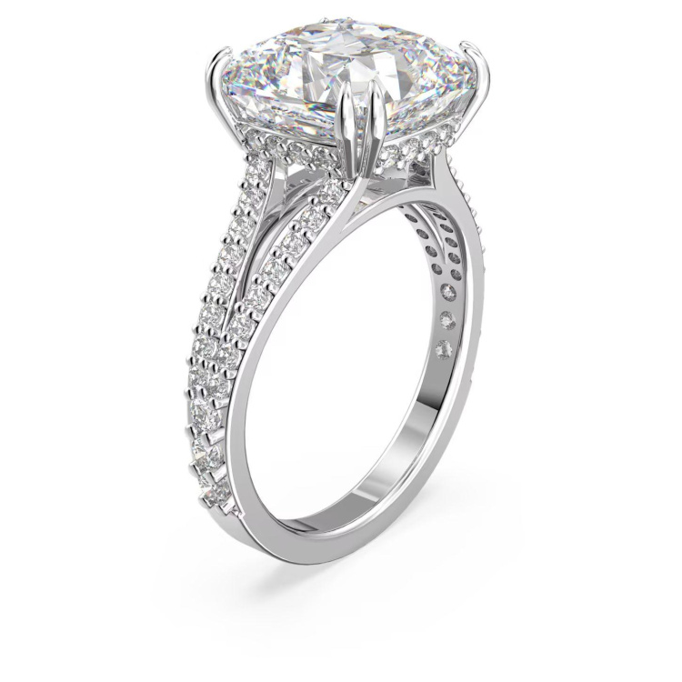 Stilla cocktail ring Square cut, Pavé, White, Rhodium plated