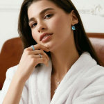 Millenia drop earrings, Square cut, Blue, Rhodium plated