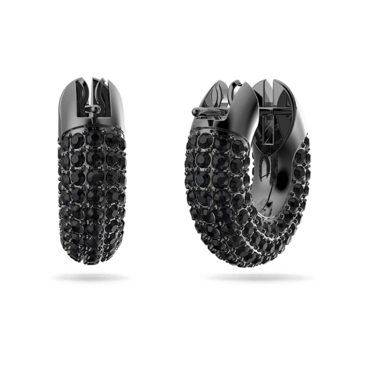 Dextera hoop earrings, Pavé, Black, Ruthenium plated