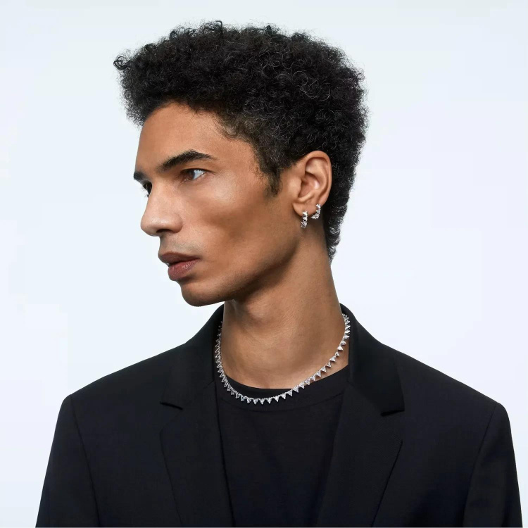 Ortyx hoop earrings Triangle cut, Small, White, Rhodium plated