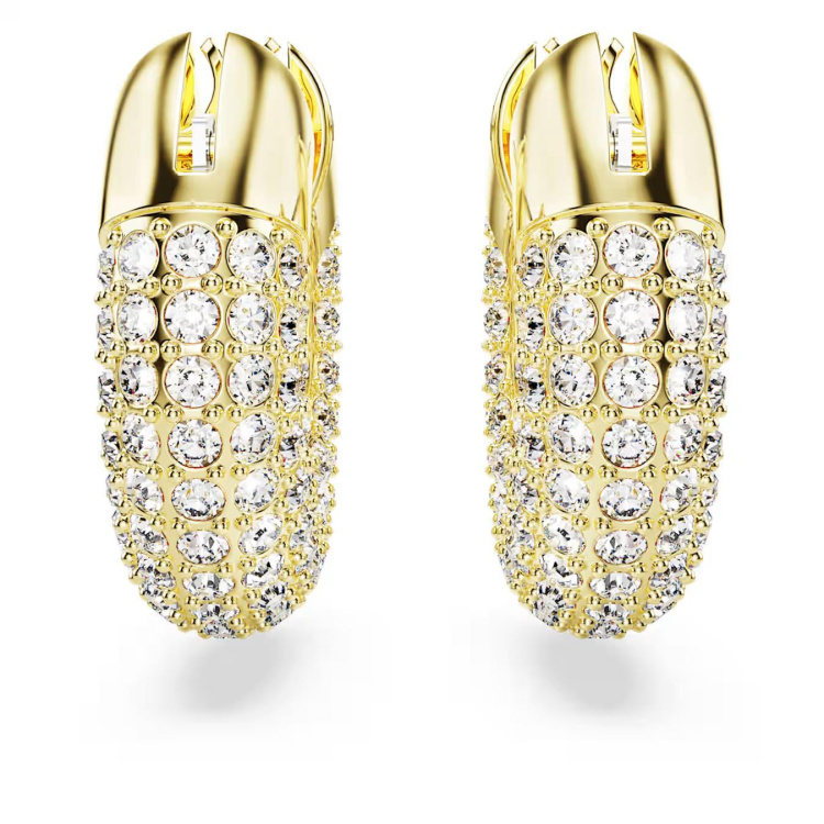 Dextera hoop earrings, Pavé, White, Gold-tone plated