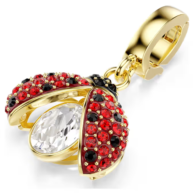 Idyllia charm Mixed cuts, Ladybug, Red, Gold-tone plated