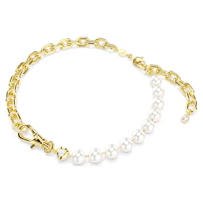Idyllia necklace Crystal pearl, White, Gold-tone plated