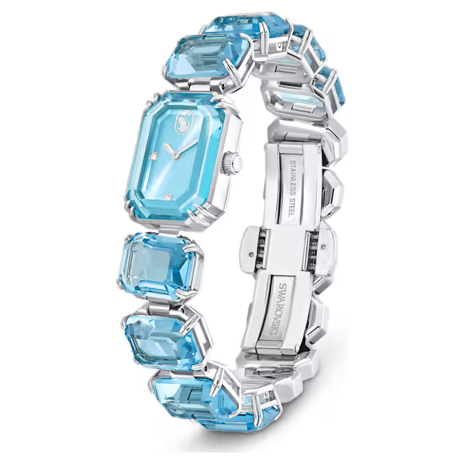 Watch Octagon cut bracelet, Blue, Stainless steel