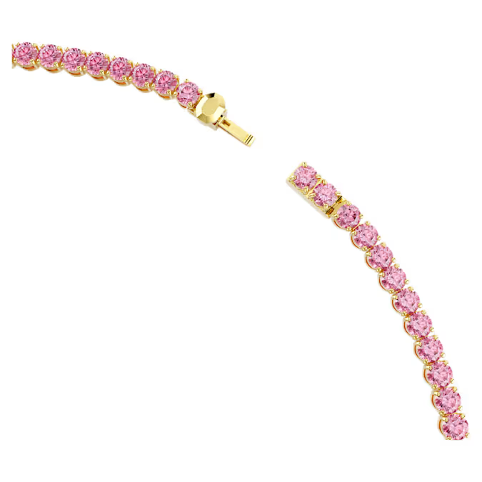 Matrix Tennis necklace Round cut, Pink, Gold-tone plated