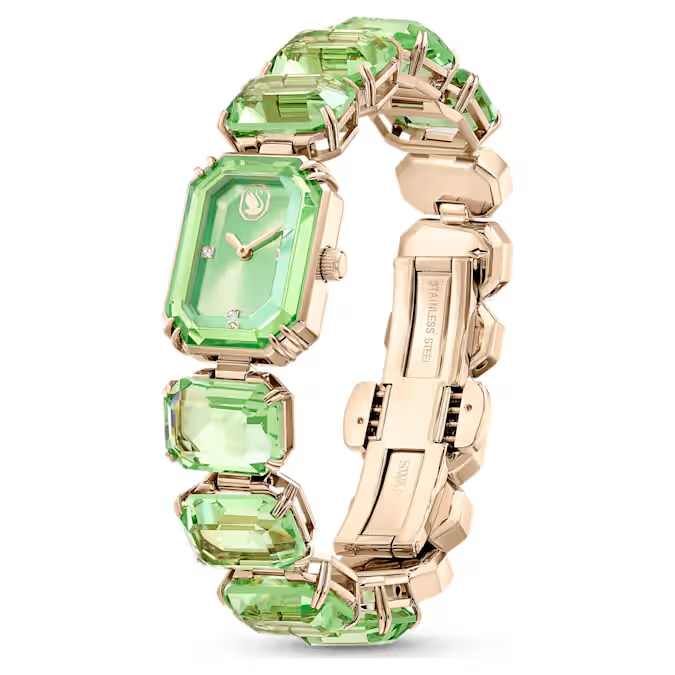 Watch Octagon cut bracelet, Green, Champagne gold-tone finish