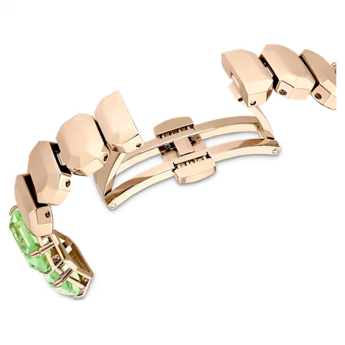 Watch Octagon cut bracelet, Green, Champagne gold-tone finish