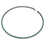 Matrix Tennis necklace Round cut, Green, Ruthenium plated