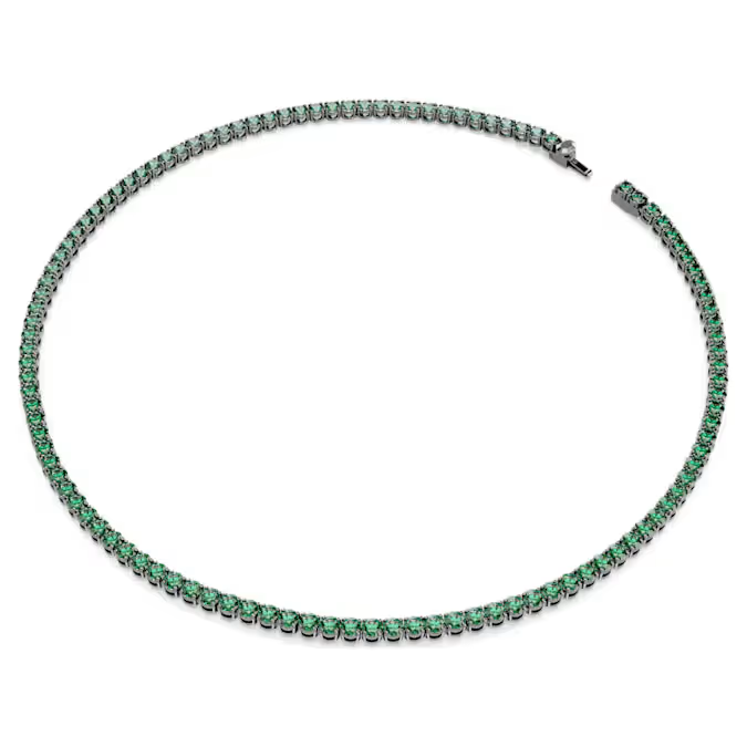 Matrix Tennis necklace Round cut, Green, Ruthenium plated