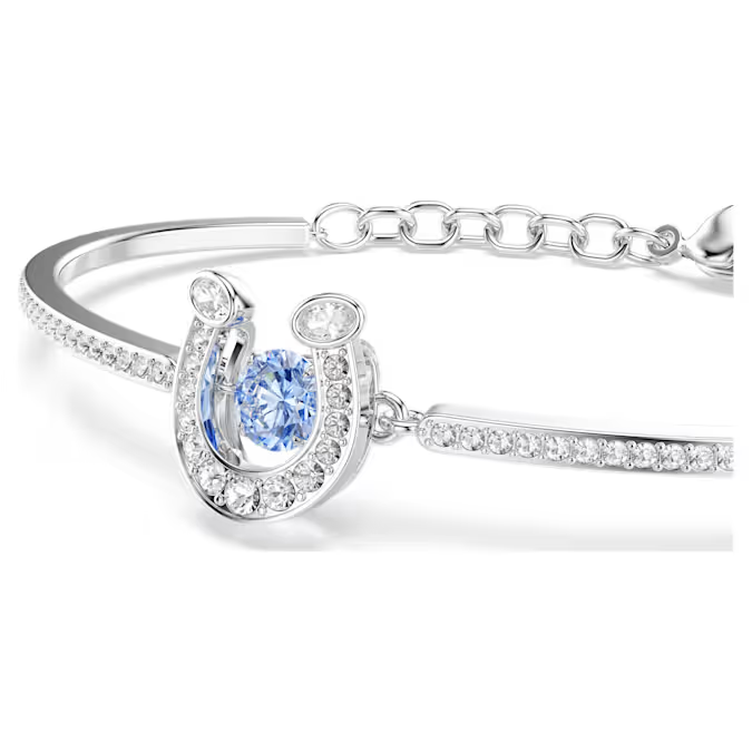 Symbolica bangle Round cut, Pavé, Horse shoe, Blue, Rhodium plated