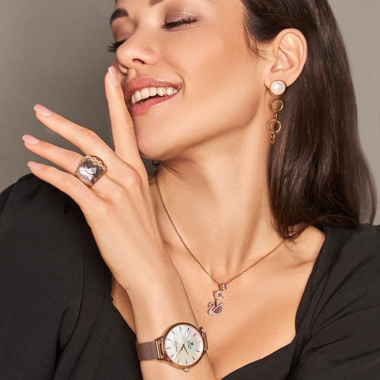 Dazzling Swan Y Necklace, Multi-colored, Rose-gold tone plated