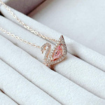 Dazzling Swan Necklace, Multi-colored, Rose-gold tone plated
