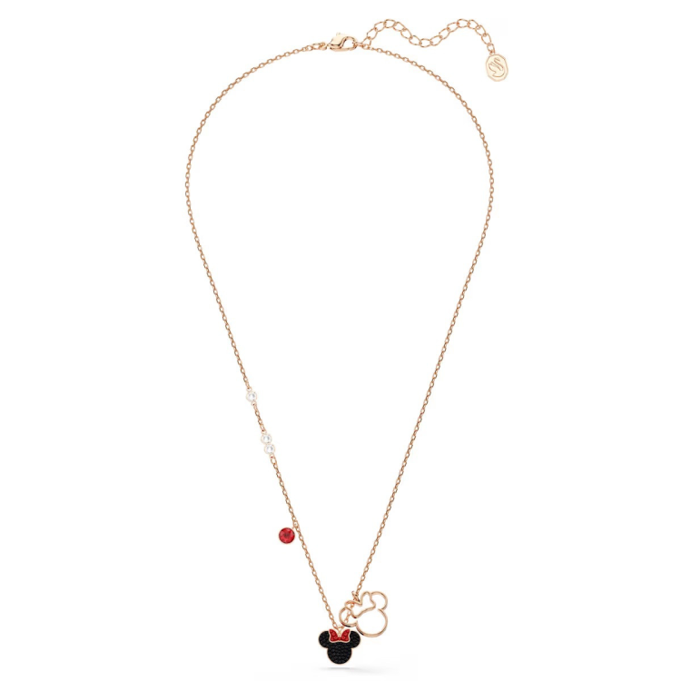 Mickey & Minnie pendant, Black, Rose gold-tone plated