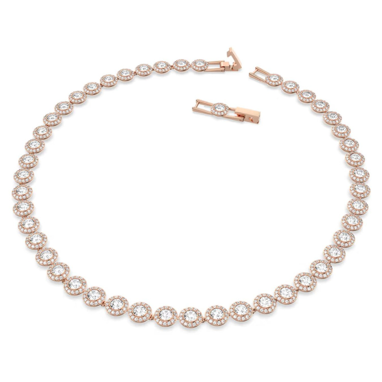 Una Angelic Tennis necklace Round cut, White, Rose gold-tone plated