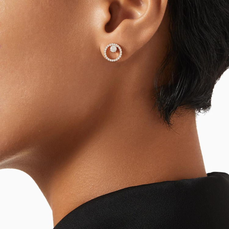 Constella stud earrings Round cut, White, Rose gold-tone plated