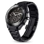 39mm watch Swiss Made, Metal bracelet, Black, Black finish