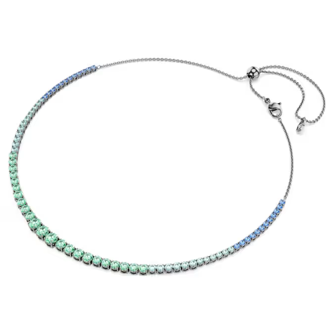 Matrix necklace Gradient of round cuts, Multicolored, Ruthenium plated