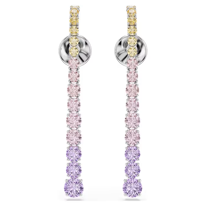 Matrix drop earrings Gradient of round cuts, Multicolored, Rhodium plated