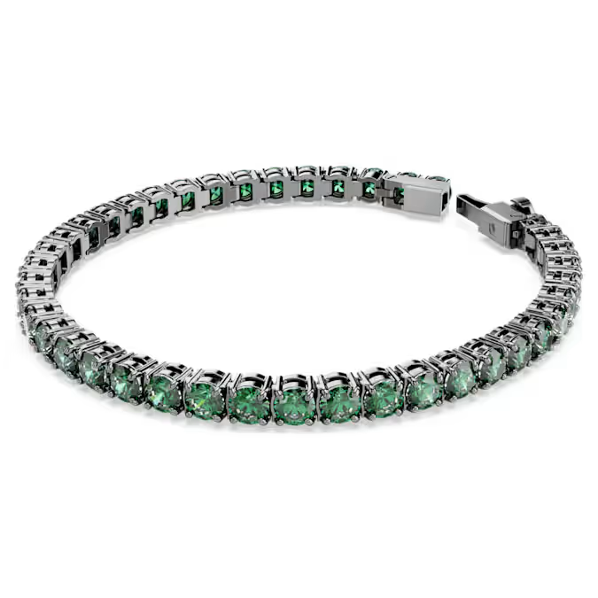 Matrix Tennis bracelet Round cut, Green, Ruthenium plated