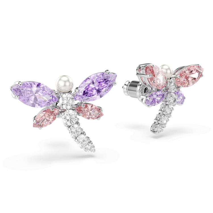 Ariana Grande x Swarovski stud earrings, Mixed cuts, Dragonfly, Multicolored, Rhodium plated