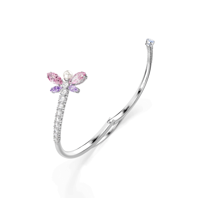 Ariana Grande x Swarovski bangle, Mixed cuts, Dragonfly, Multicolored, Rhodium plated