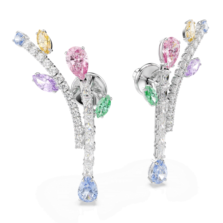 Ariana Grande x Swarovski drop earrings, Mixed cuts, Multicolored, Rhodium plated