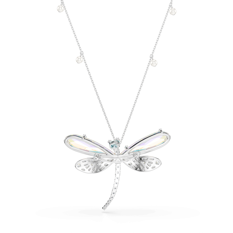 Ariana Grande x Swarovski pendant and brooch, Mixed cuts, Dragonfly, Green, Rhodium plated