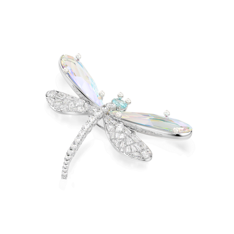 Ariana Grande x Swarovski pendant and brooch, Mixed cuts, Dragonfly, Green, Rhodium plated