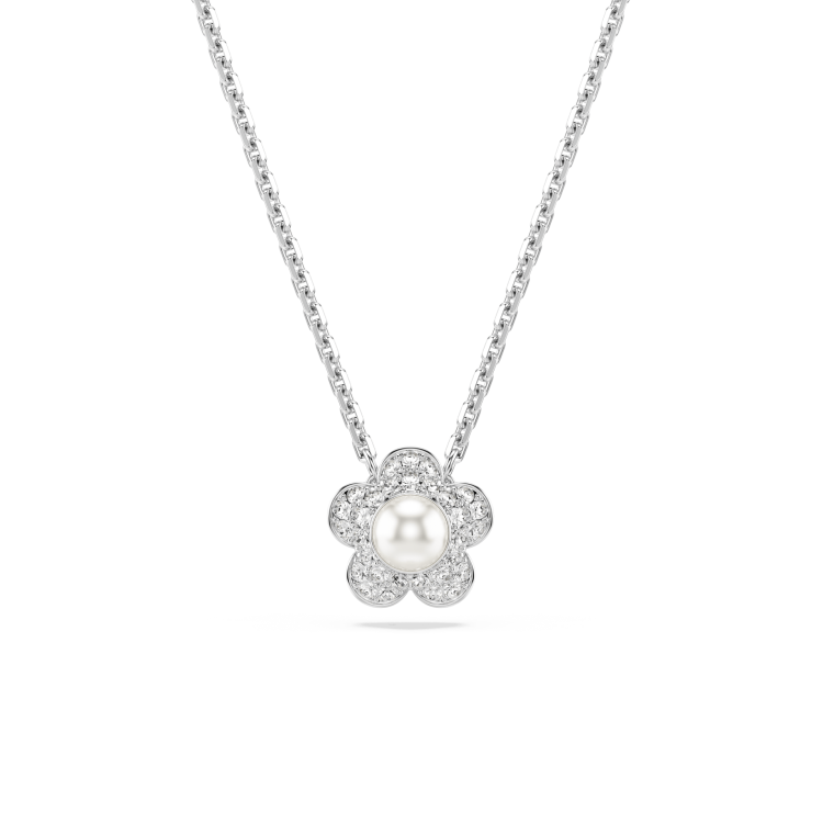 Ariana Grande x Swarovski set, Crystal pearl, Round cut, Flower, White, Rhodium plated