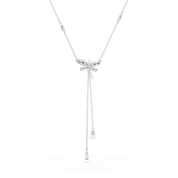 Ariana Grande x Swarovski Y necklace, Mixed cuts, Dragonfly, Multicolored, Rhodium plated