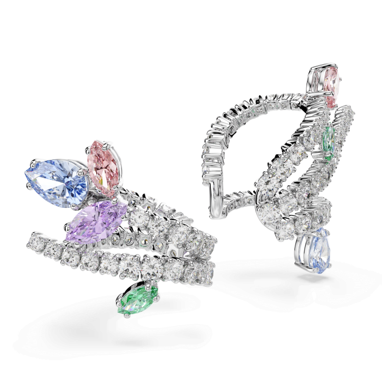 Ariana Grande x Swarovski ear cuffs, Mixed cuts, Multicolored, Rhodium plated